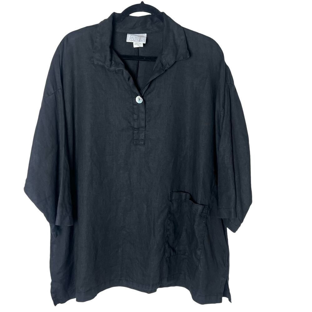 La Fixsun Linen Oversized Tunic Top 3/4 Sleeve Blouse Black